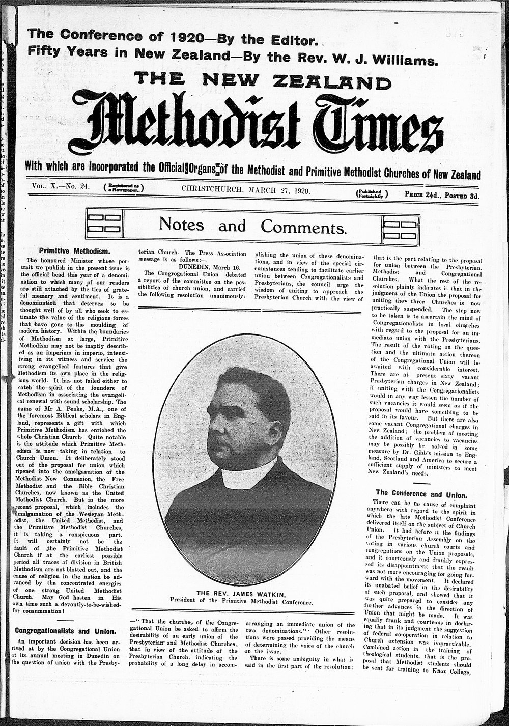 The New Zealand Methodist Times: 27th March 1920