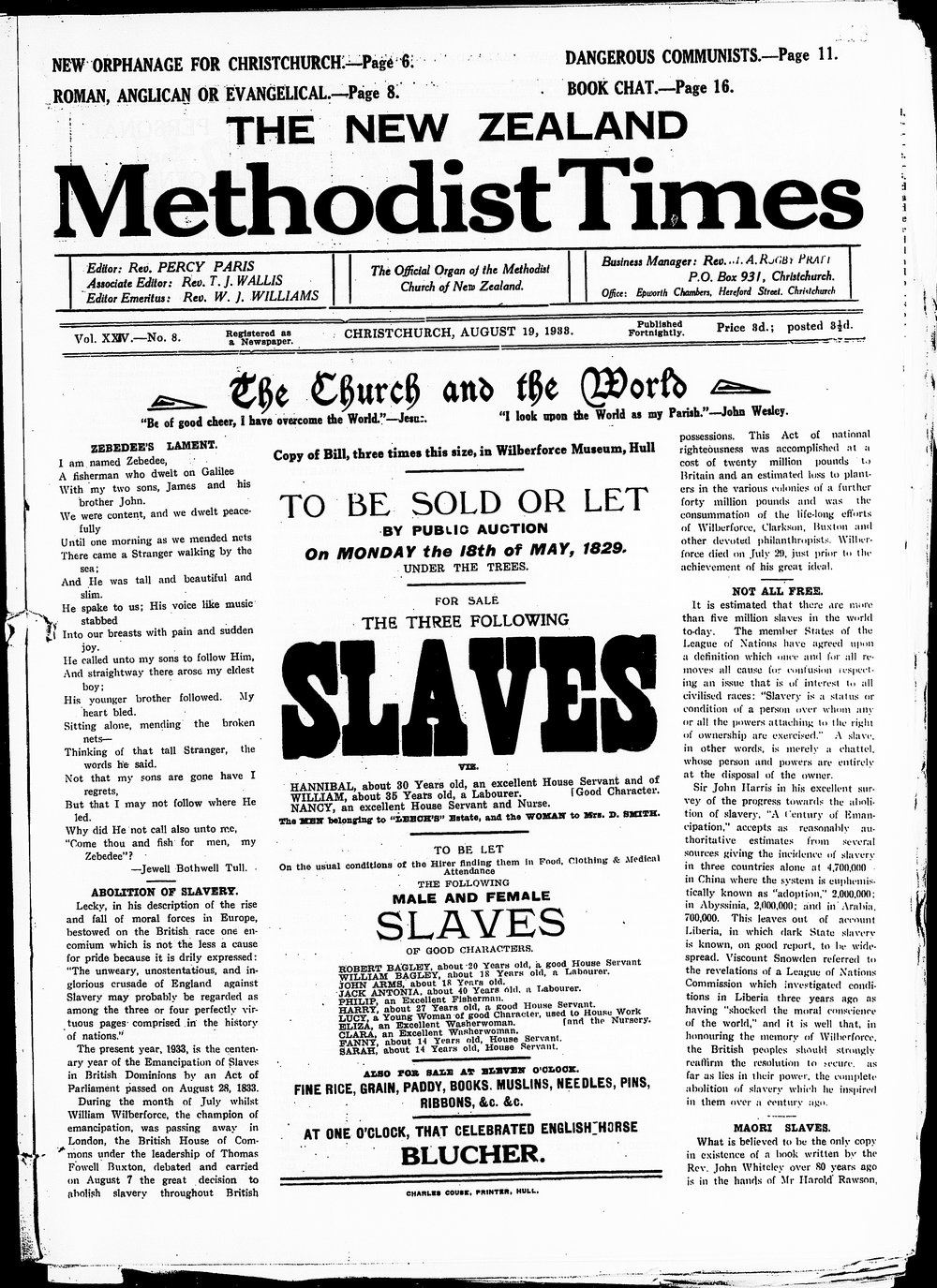 The New Zealand Methodist Times: 19th August 1933