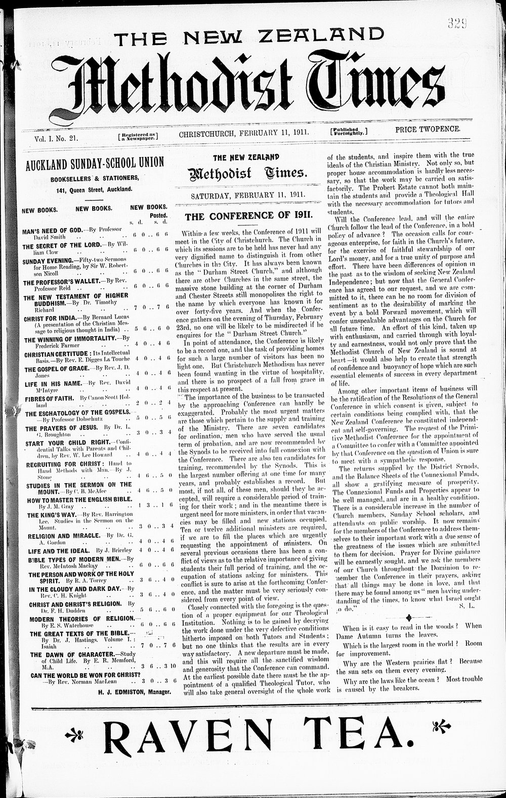 The New Zealand Methodist Times: 11th February 1911