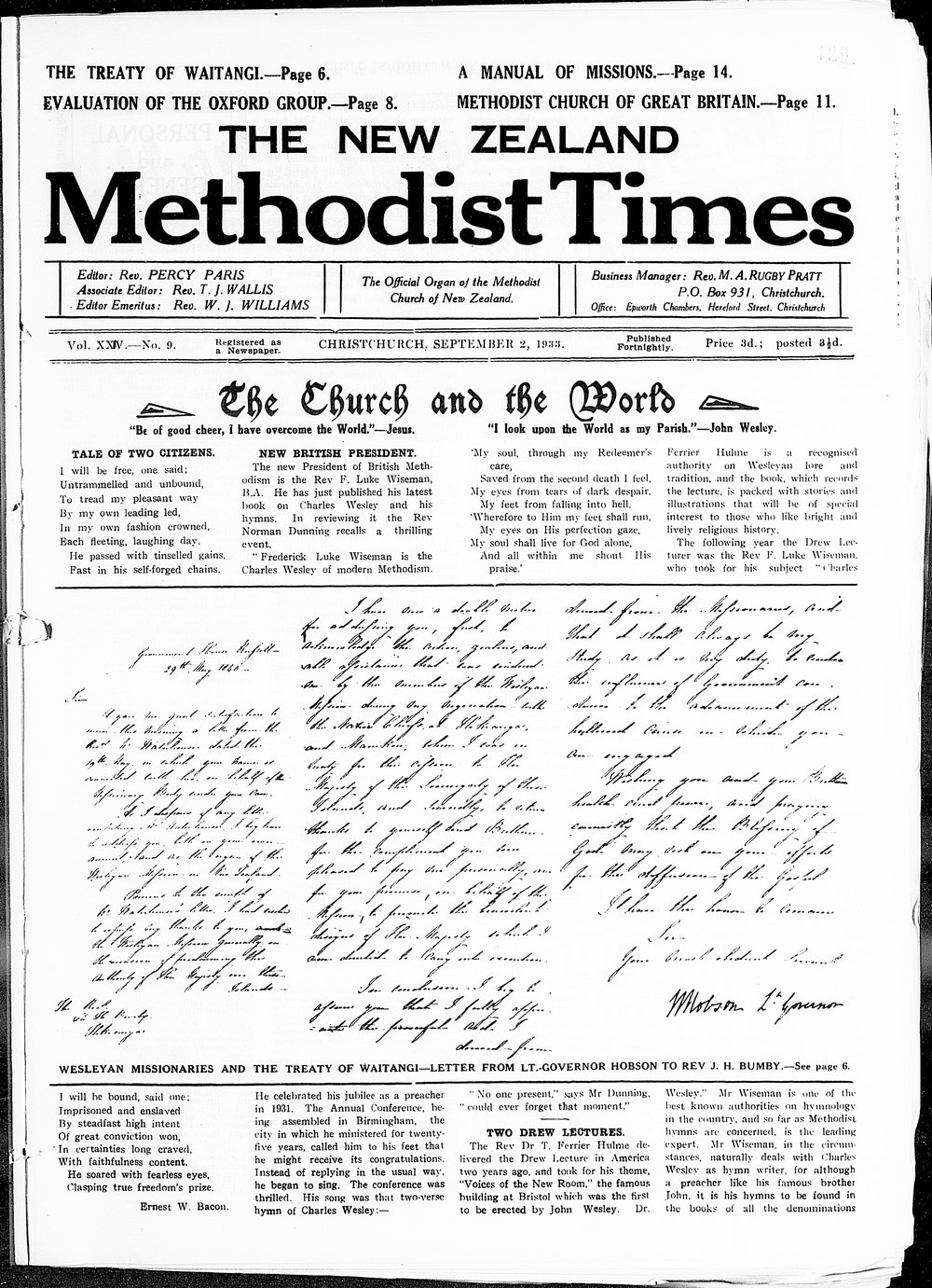 The New Zealand Methodist Times: 2nd September 1933