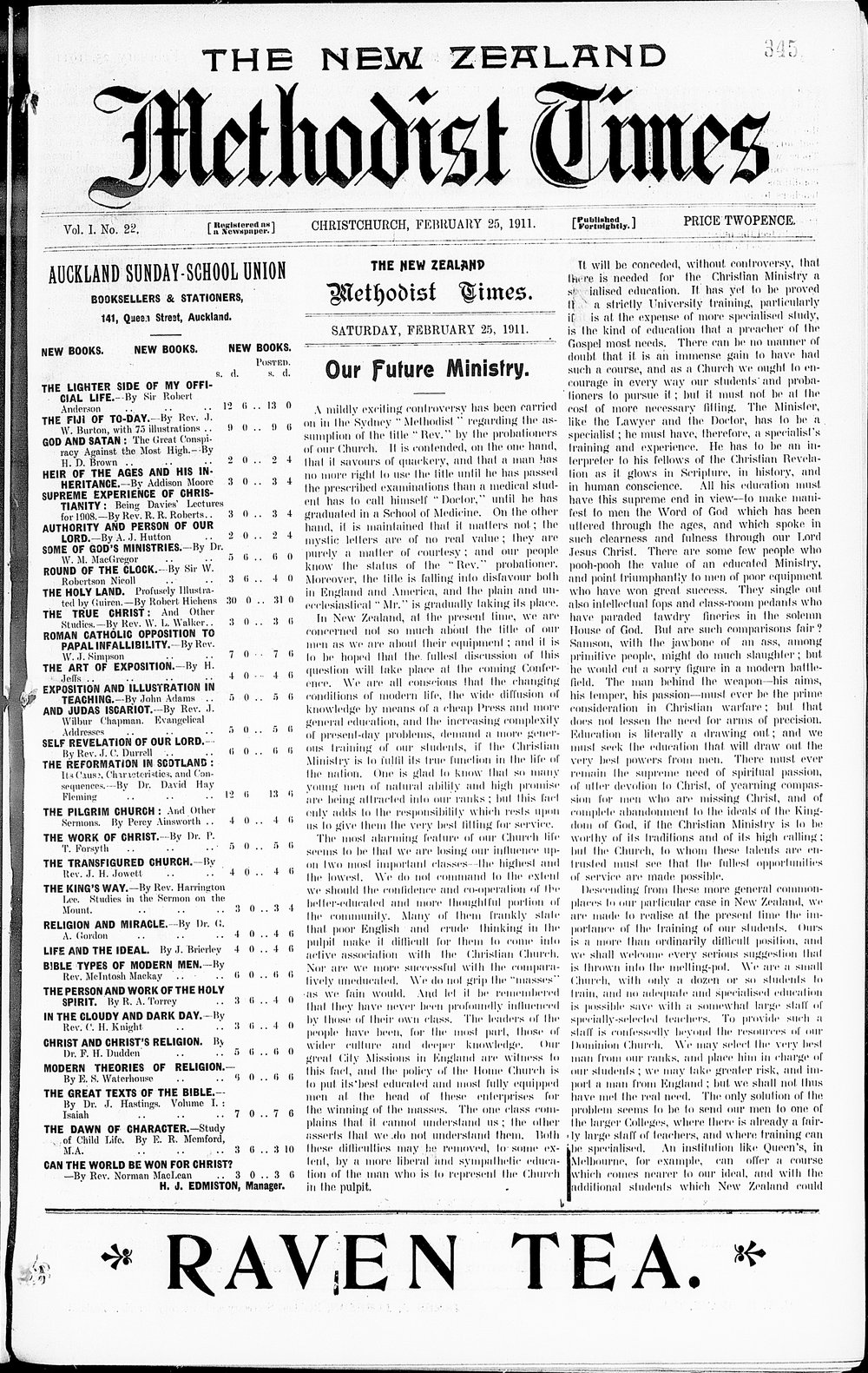 The New Zealand Methodist Times: 25th February 1911