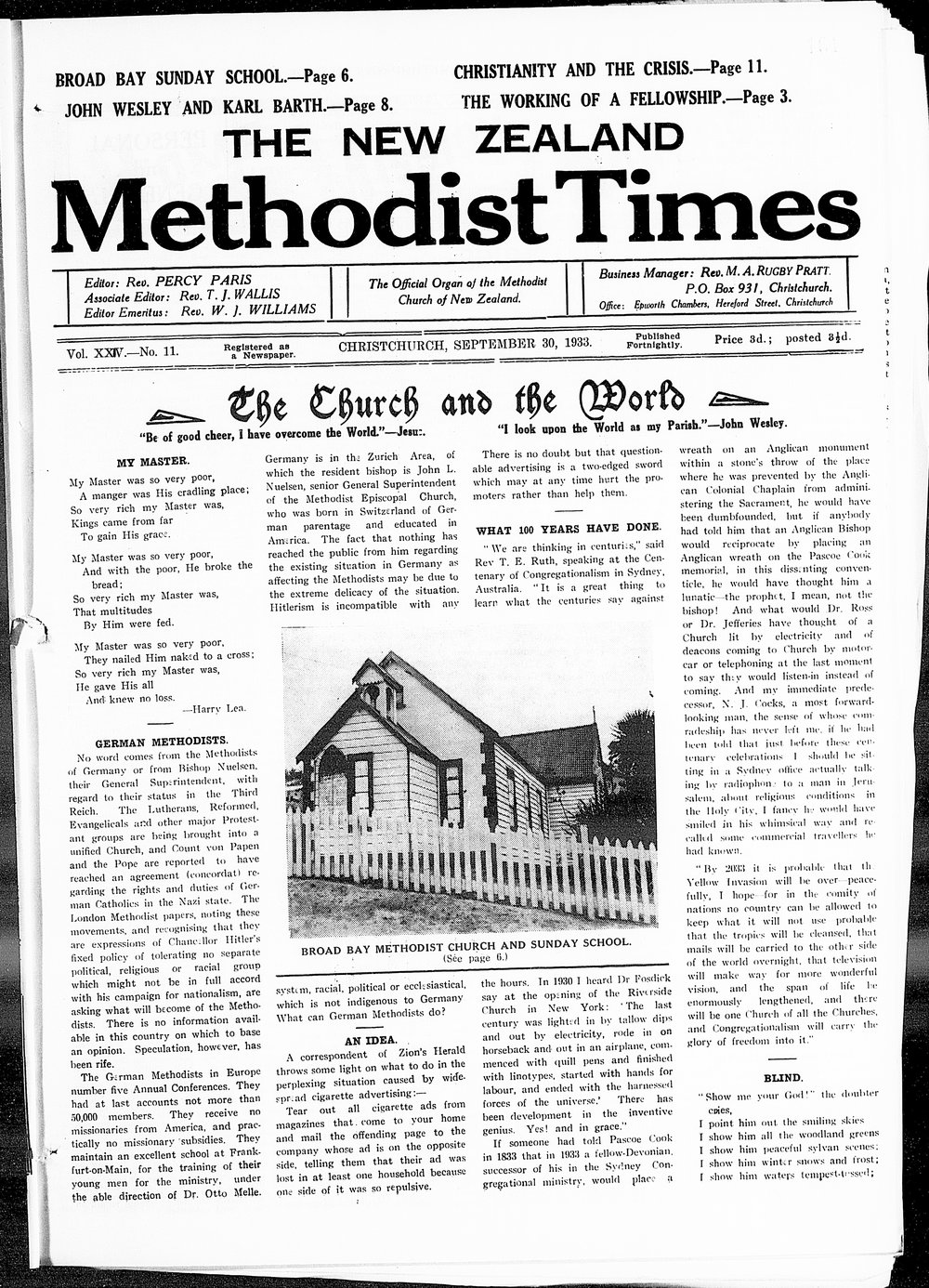 The New Zealand Methodist Times: 30th September 1933