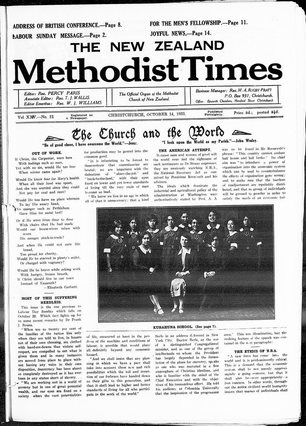 The New Zealand Methodist Times: 14th October 1933