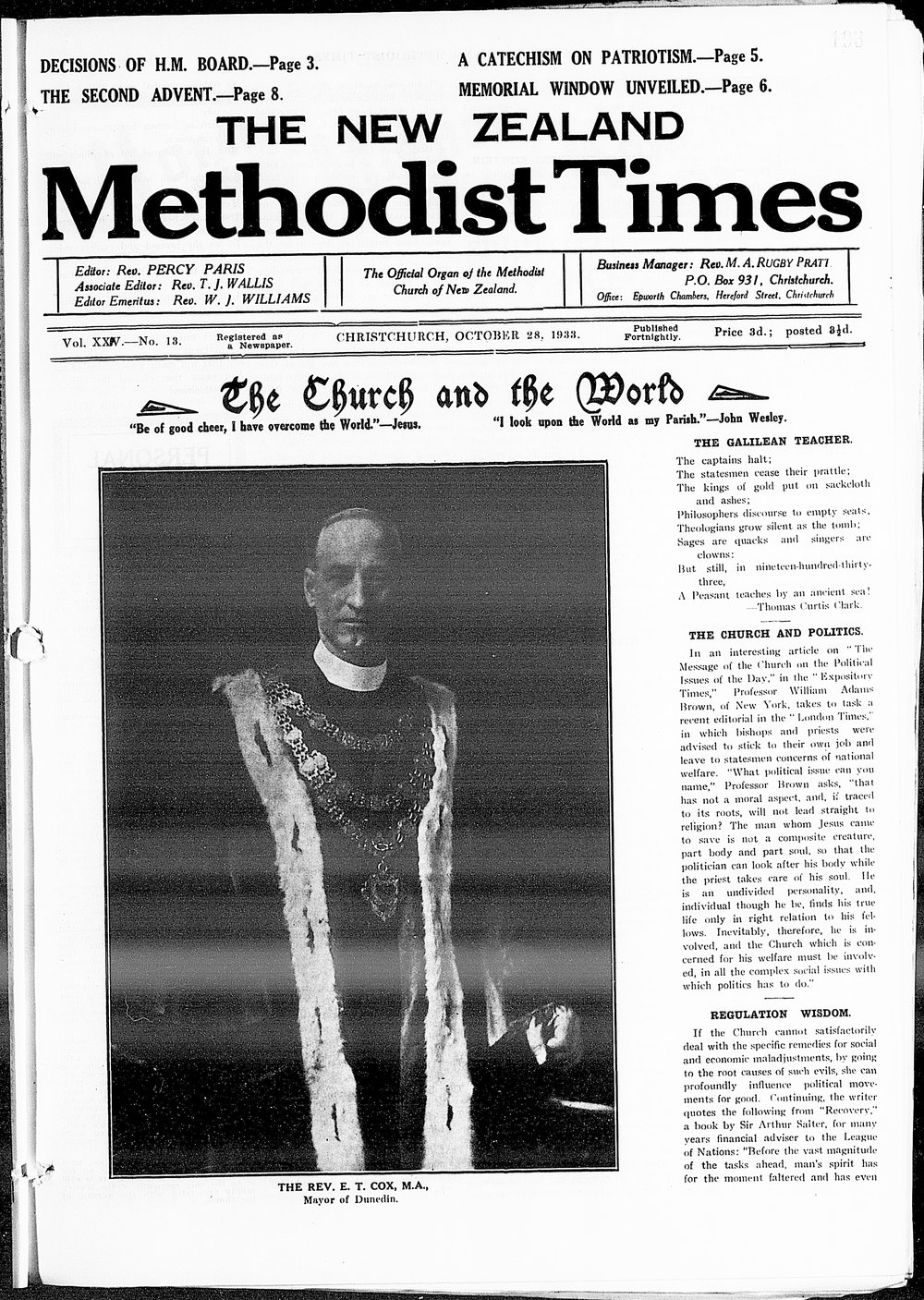 The New Zealand Methodist Times: 28th October 1933