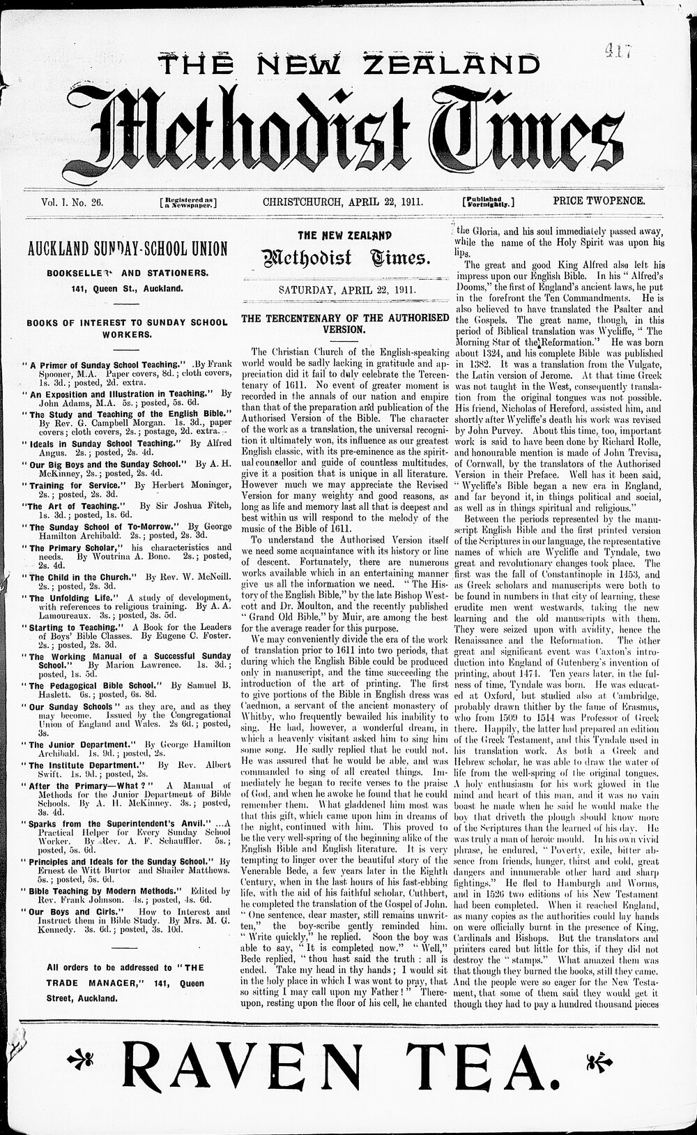 The New Zealand Methodist Times: 22nd April 1911