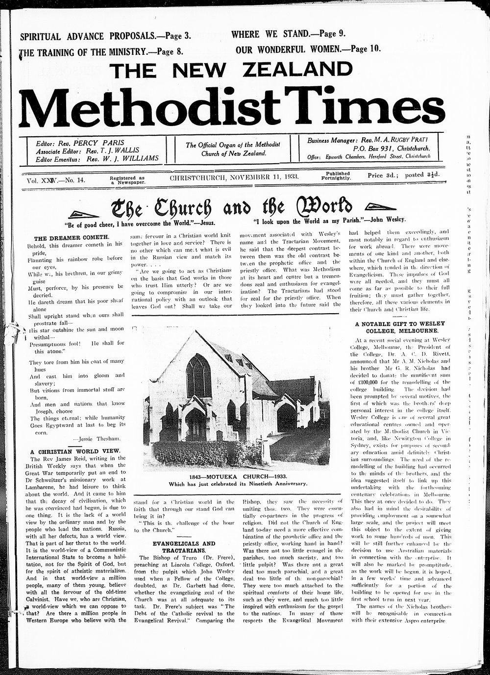 The New Zealand Methodist Times: 11th November 1933