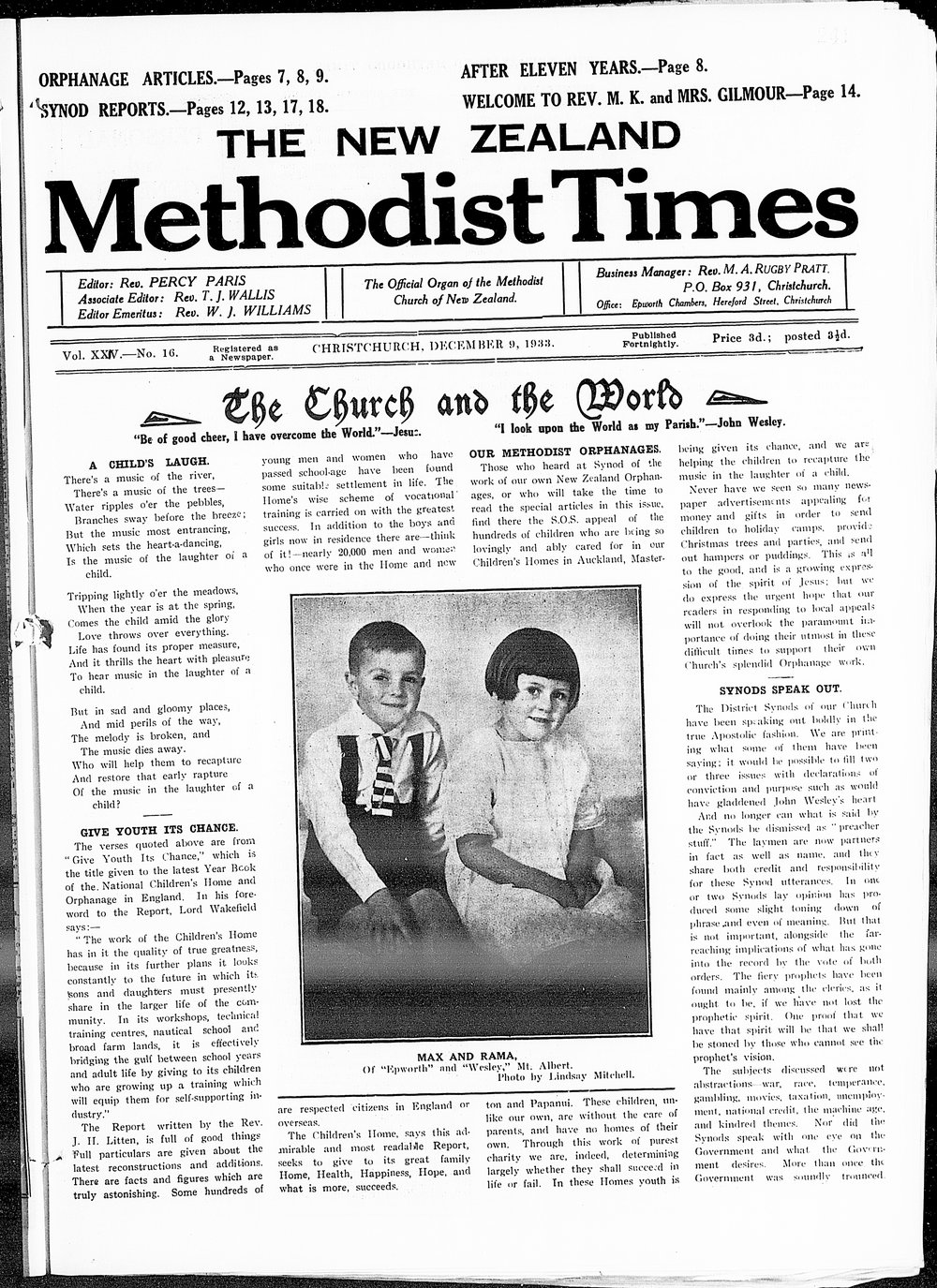 The New Zealand Methodist Times: 9th December 1933