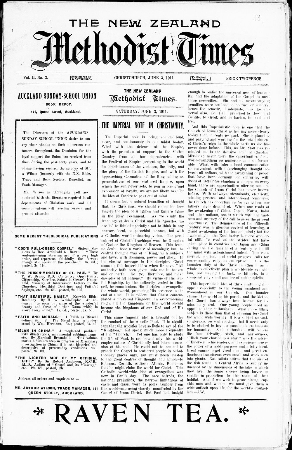 The New Zealand Methodist Times: 3rd June 1911