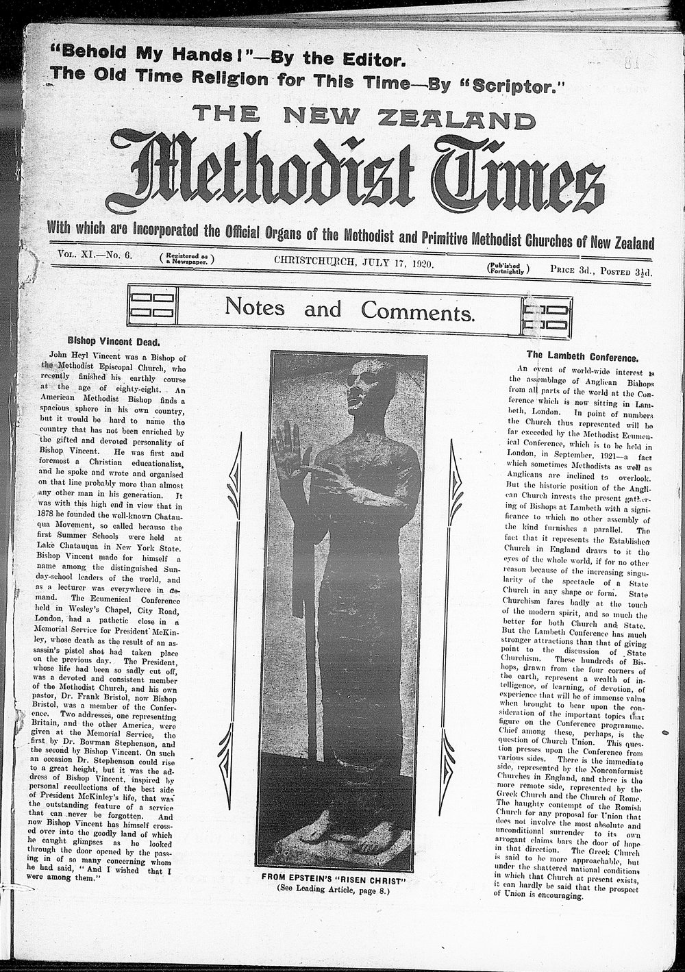 The New Zealand Methodist Times: 17th July 1920