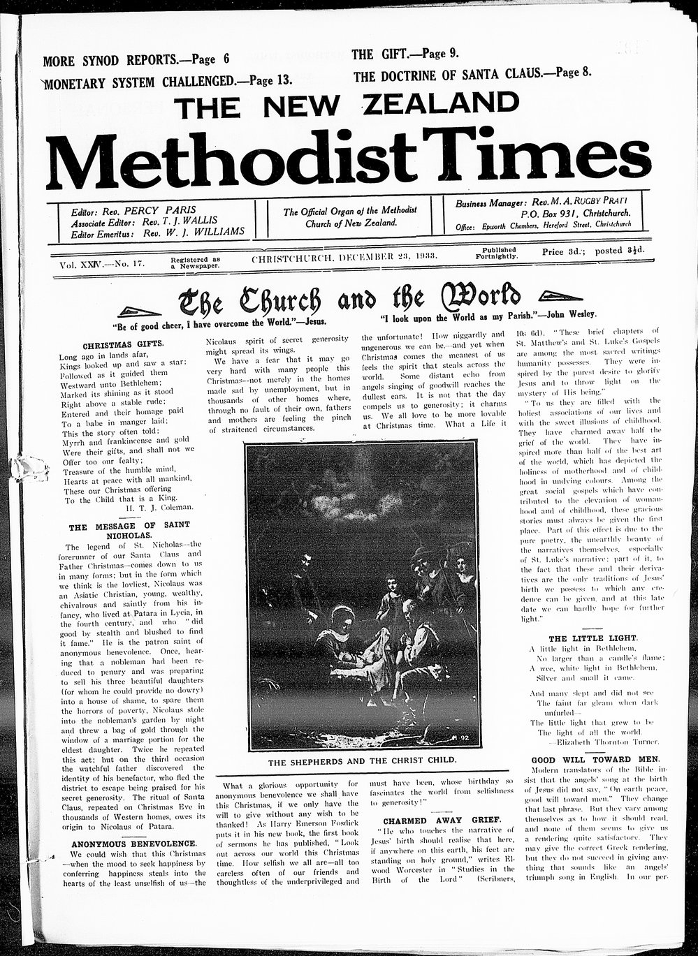 The New Zealand Methodist Times: 23rd December 1933
