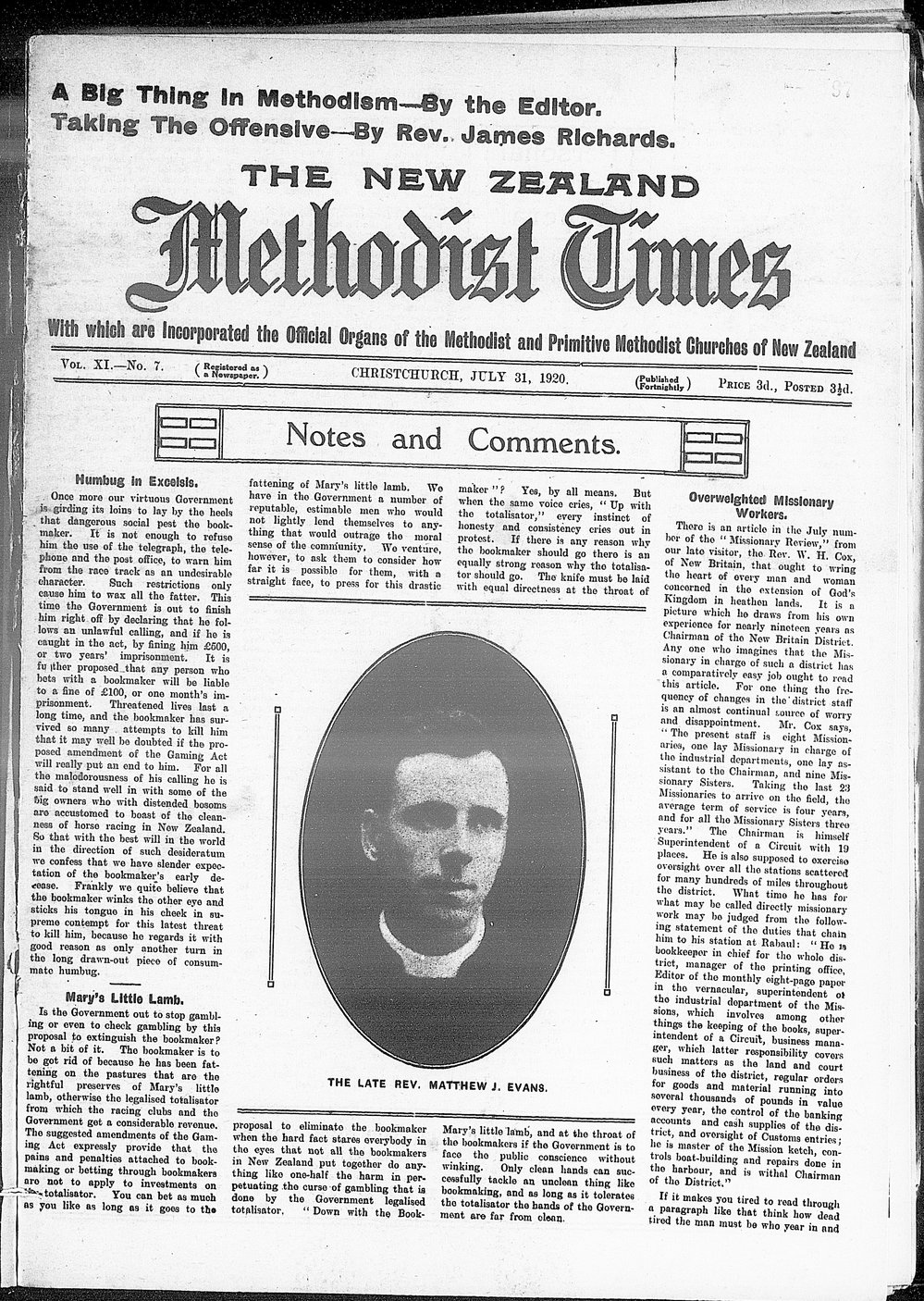 The New Zealand Methodist Times: 31st July 1920