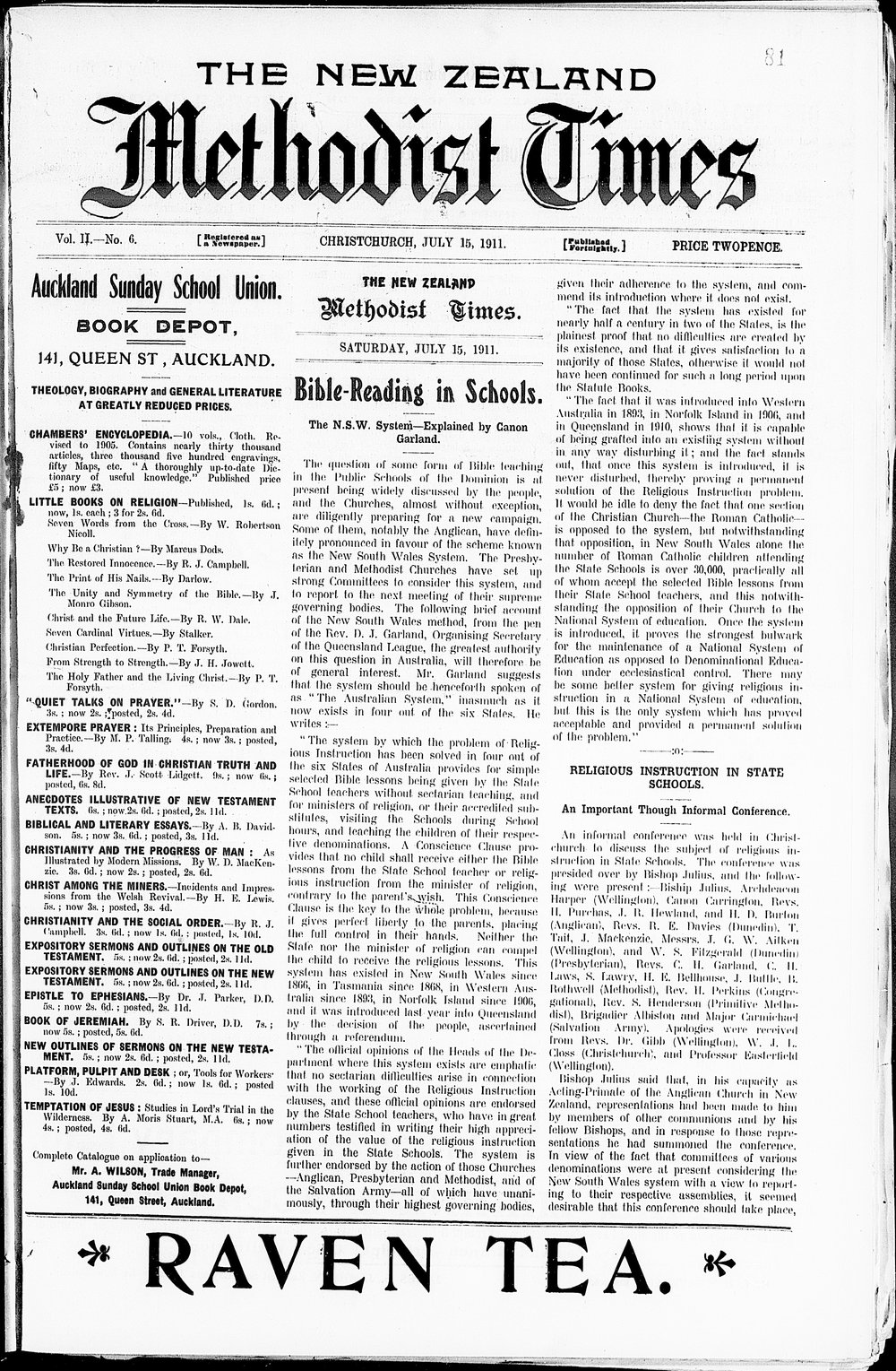 The New Zealand Methodist Times: 15th July 1911