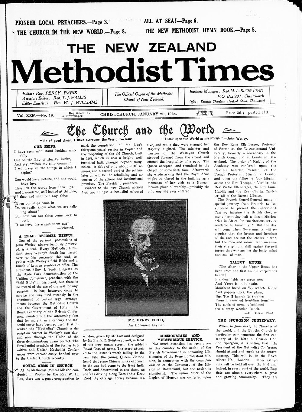 The New Zealand Methodist Times: 20th January 1934
