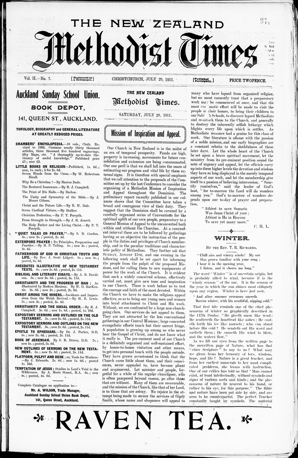 The New Zealand Methodist Times: 29th July 1911