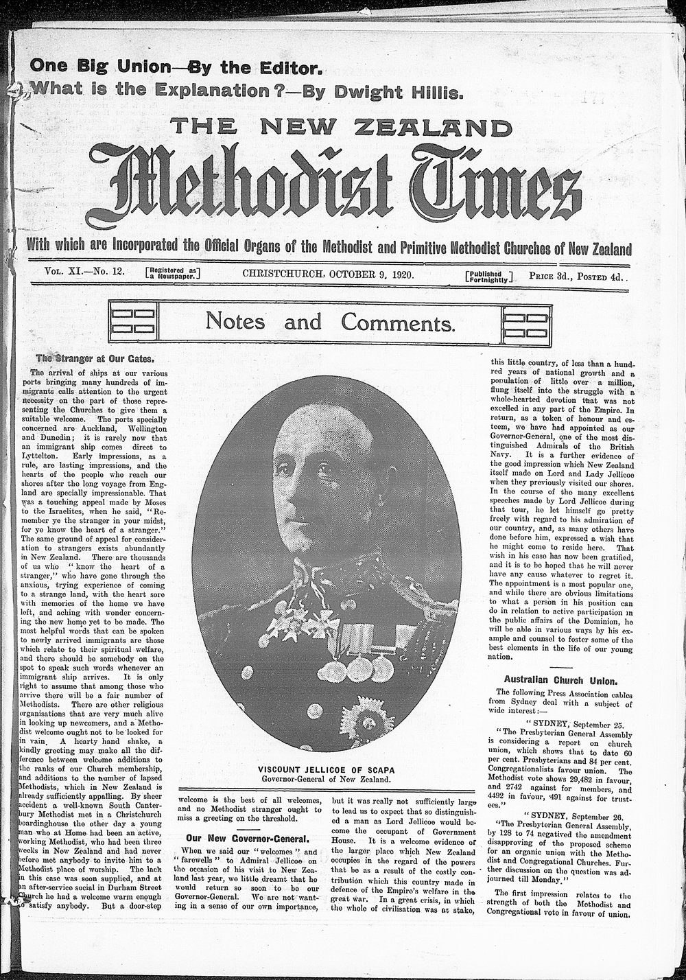 The New Zealand Methodist Times: 9th October 1920