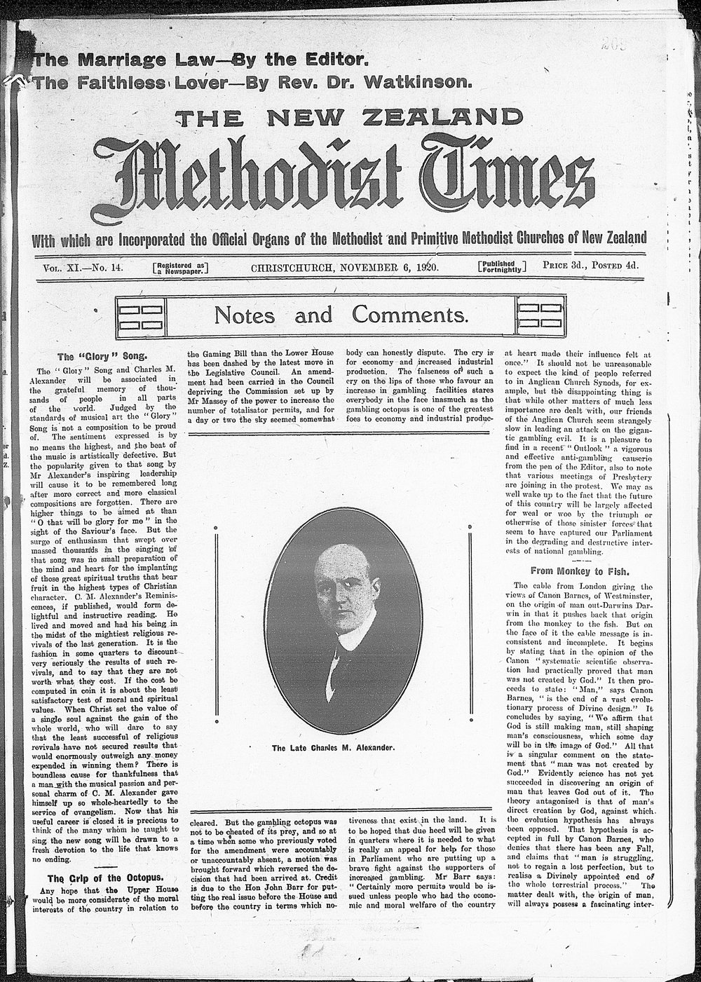 The New Zealand Methodist Times: 6th November 1920