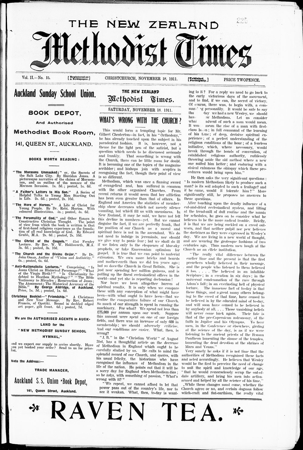 The New Zealand Methodist Times: 18th November 1911