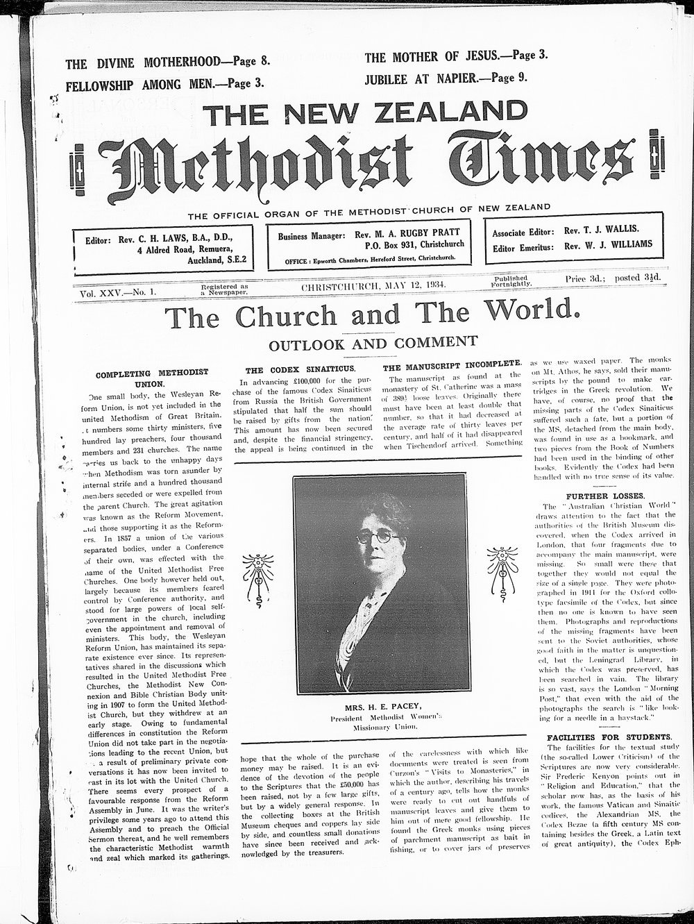 The New Zealand Methodist Times: 12th May 1934