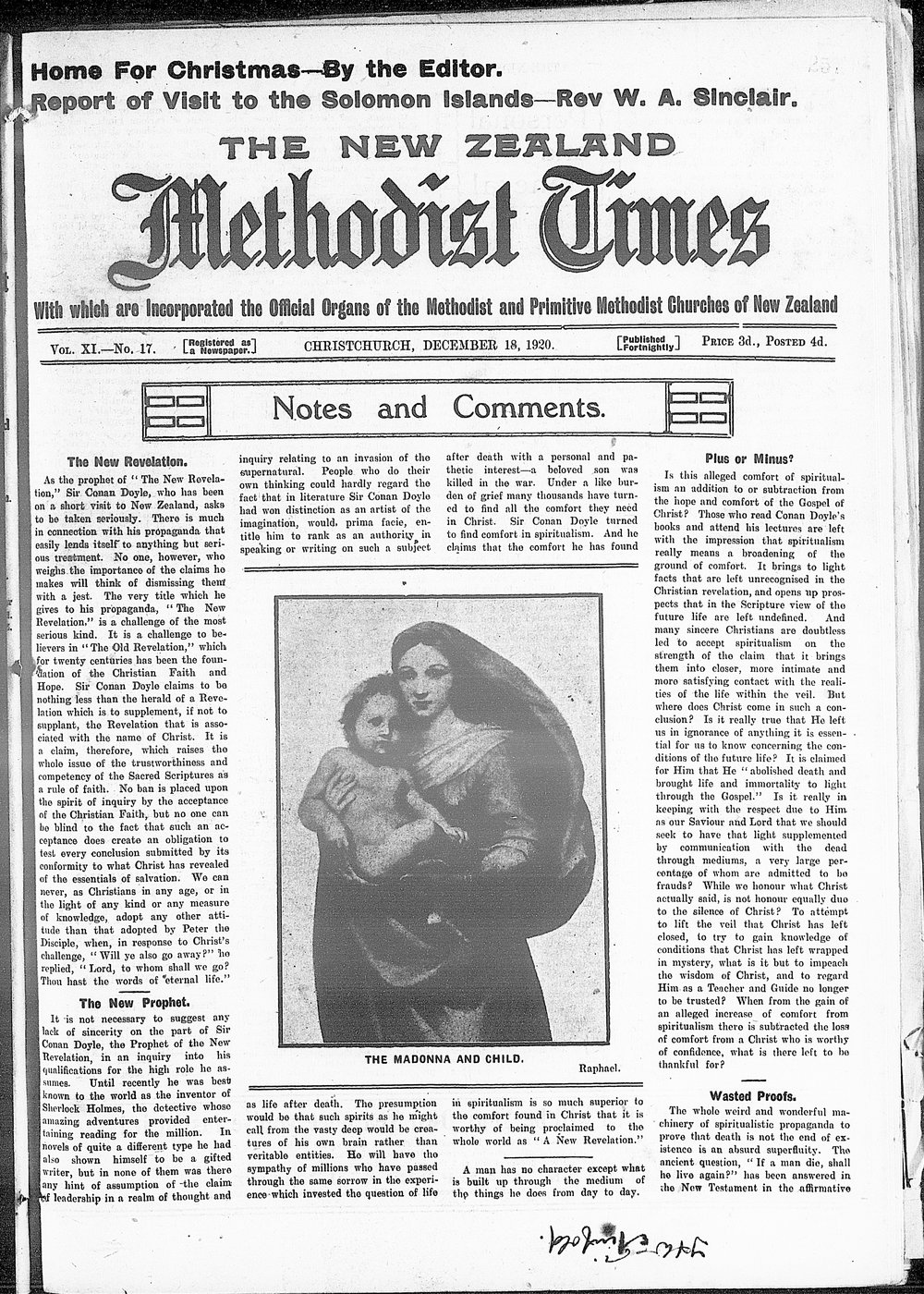 The New Zealand Methodist Times: 18th December 1920