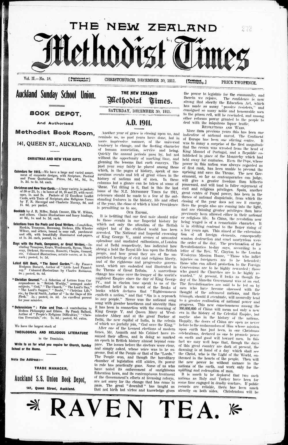 The New Zealand Methodist Times: 30th December 1911