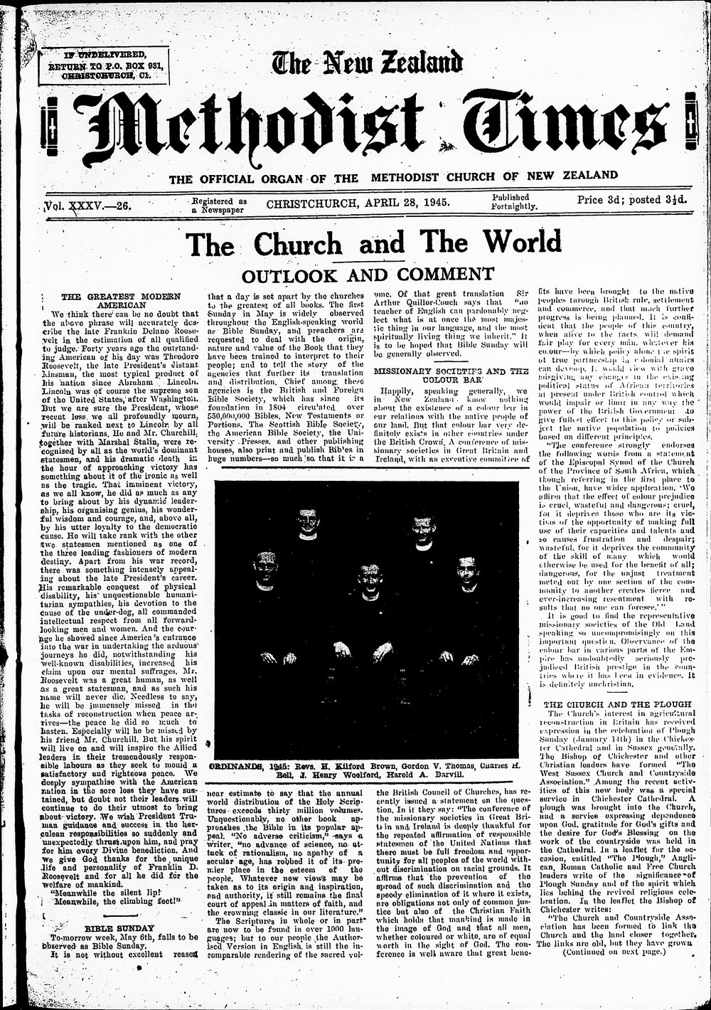The New Zealand Methodist Times: 28th April 1945