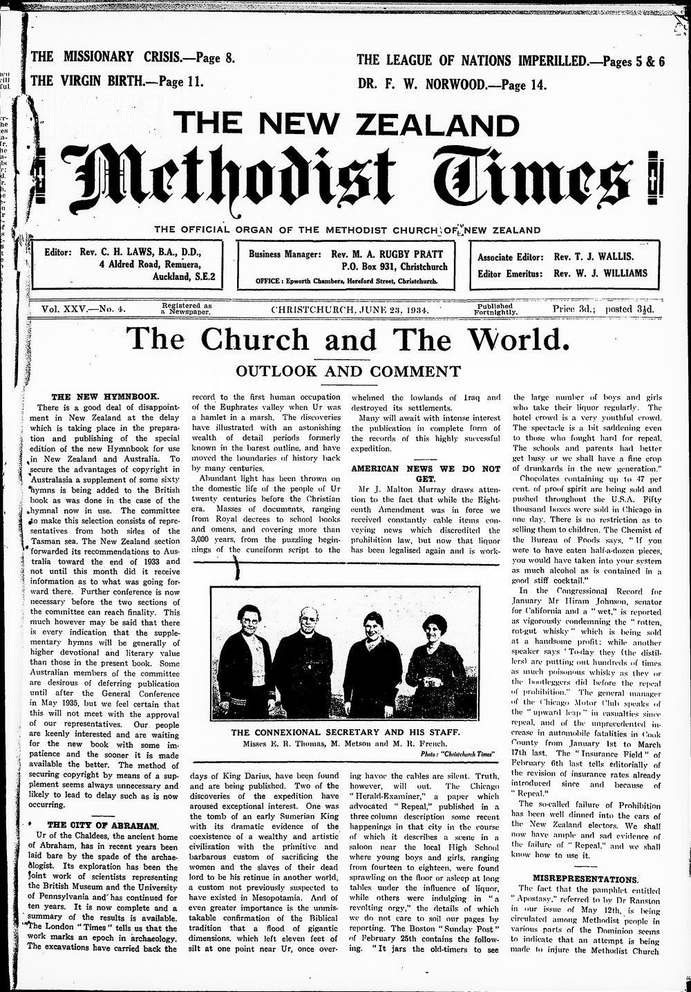 The New Zealand Methodist Times: 23rd June 1934