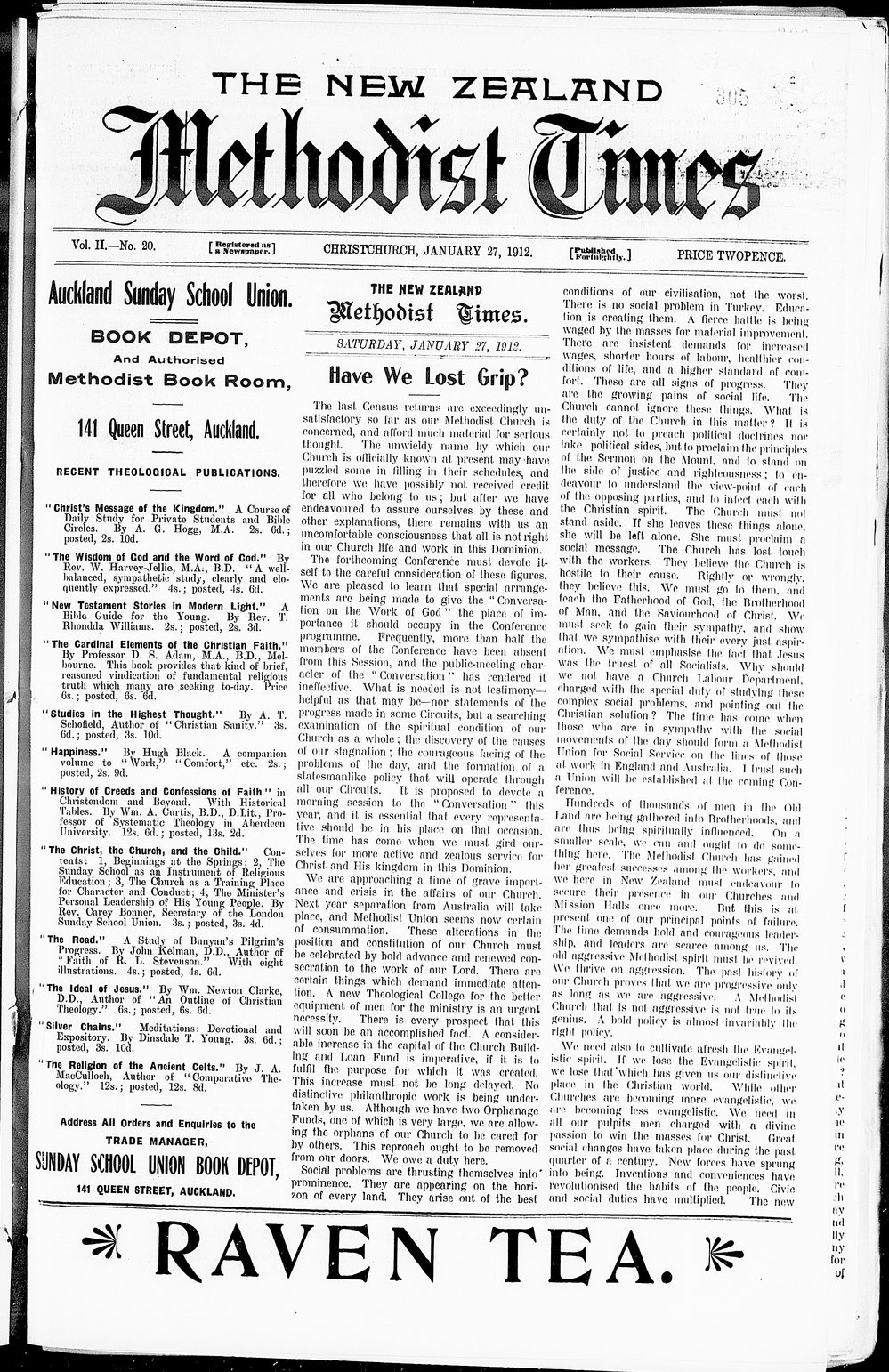 The New Zealand Methodist Times: 27th January 1912