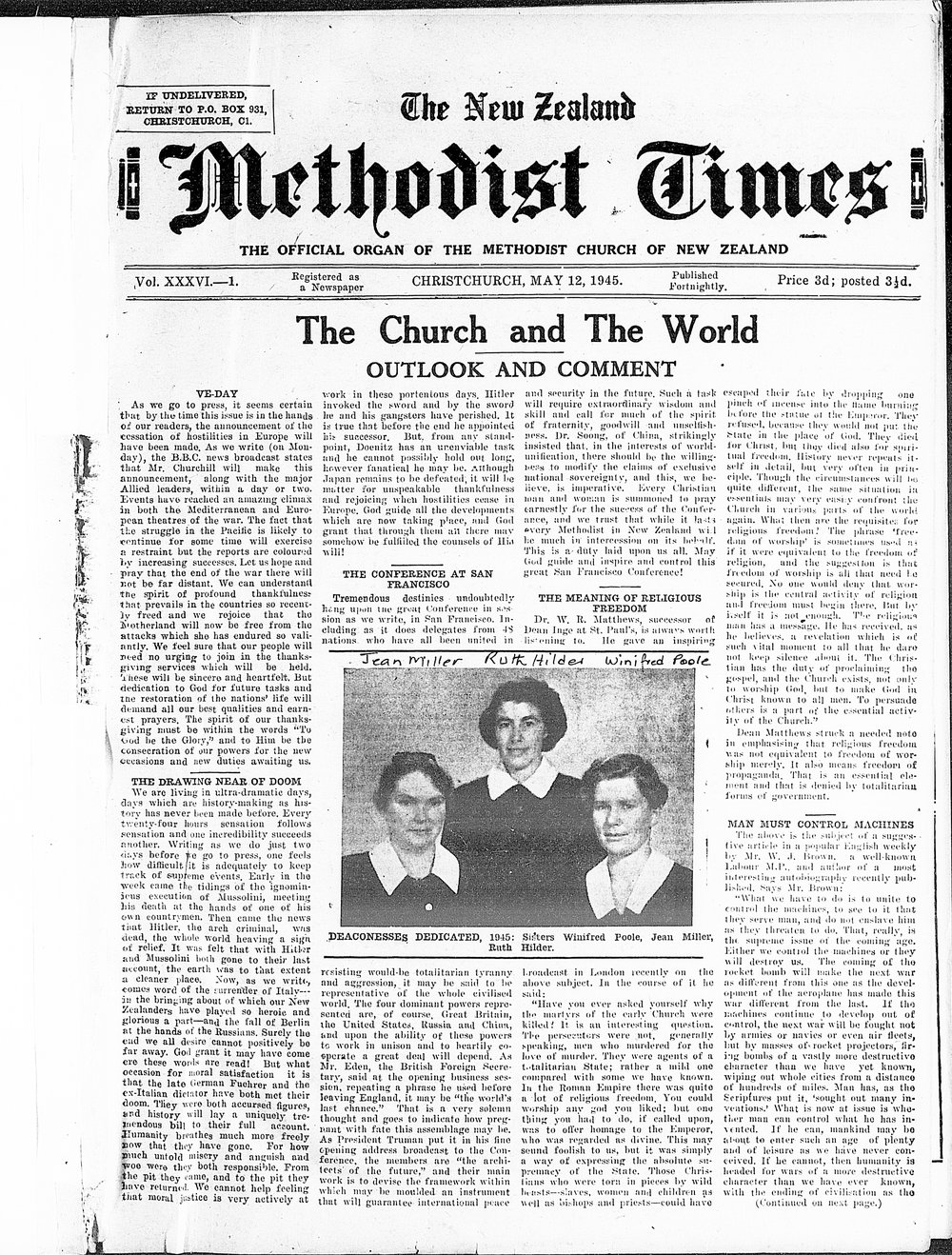 The New Zealand Methodist Times: 12th May 1945