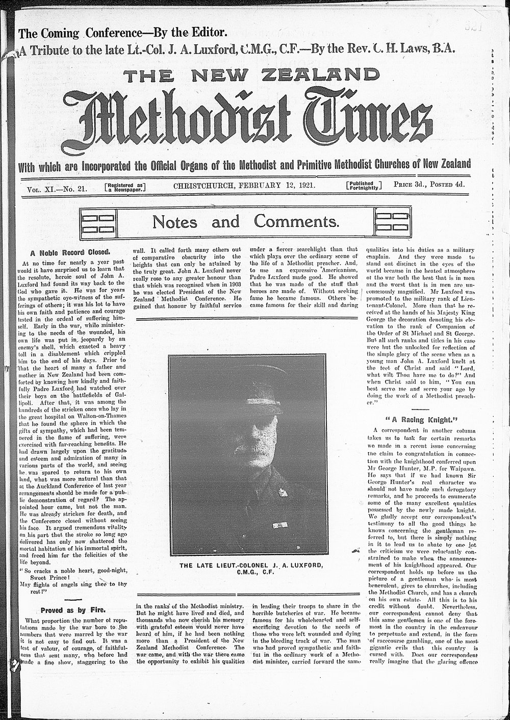 The New Zealand Methodist Times: 12th February 1921