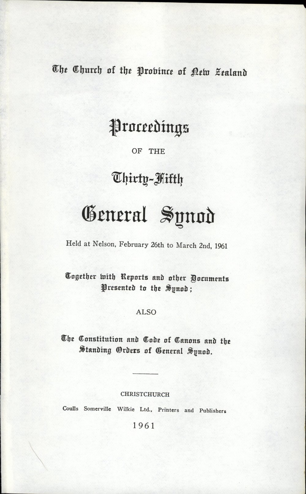 Proceedings of the General Synod: 35th General Synod, 1961