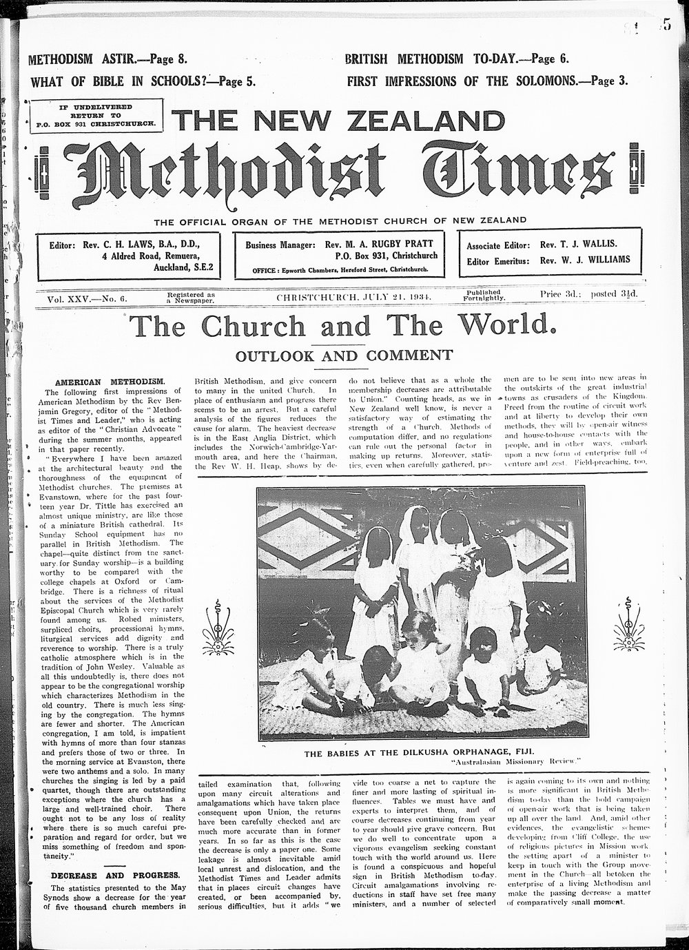 The New Zealand Methodist Times: 21st July 1934