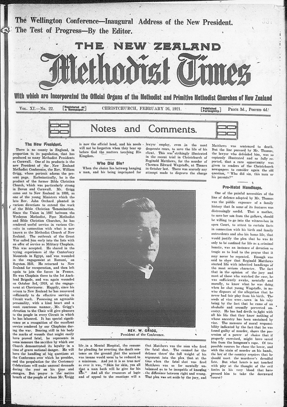 The New Zealand Methodist Times: 26th February 1921