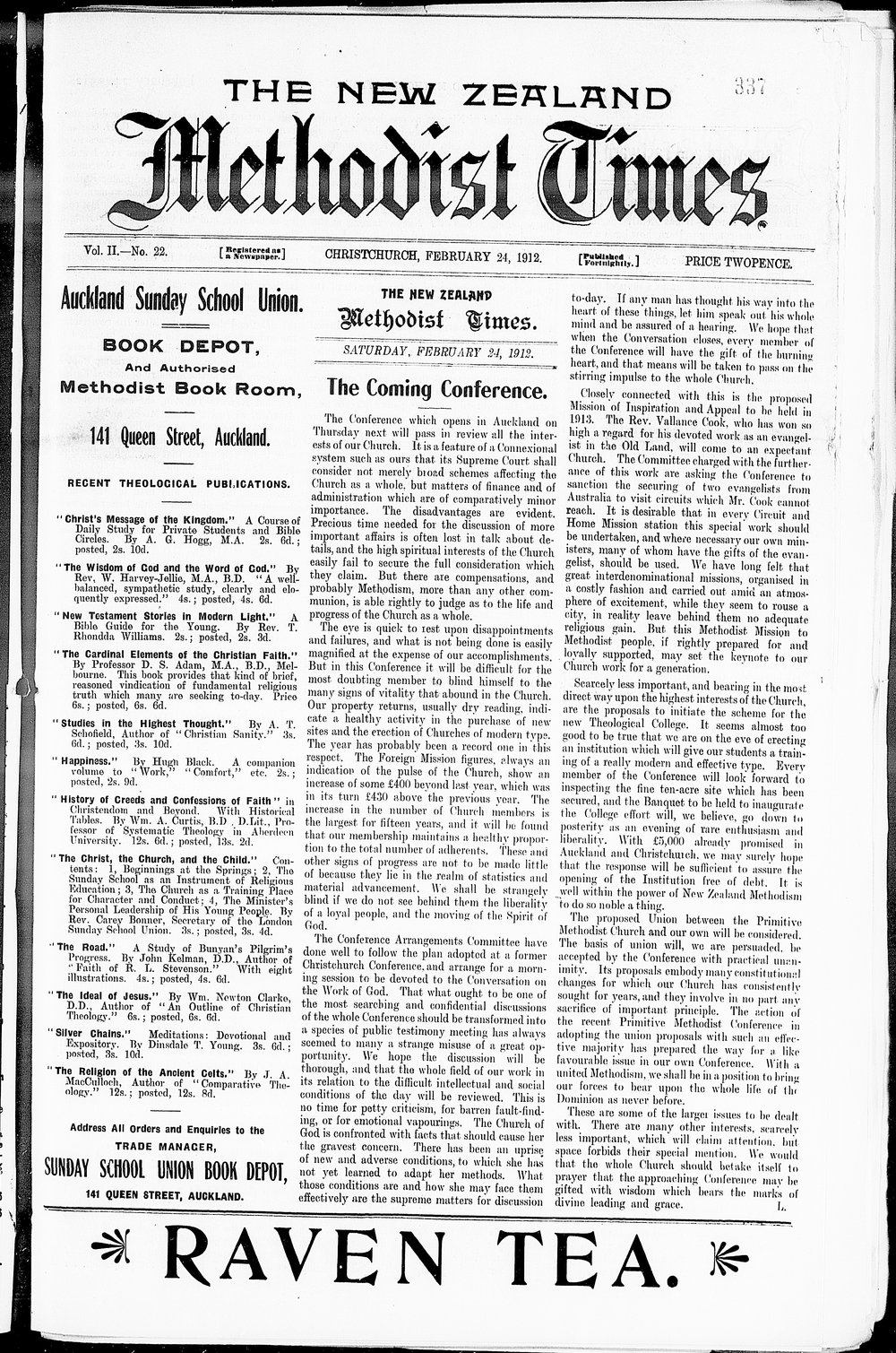 The New Zealand Methodist Times: 24th February 1912