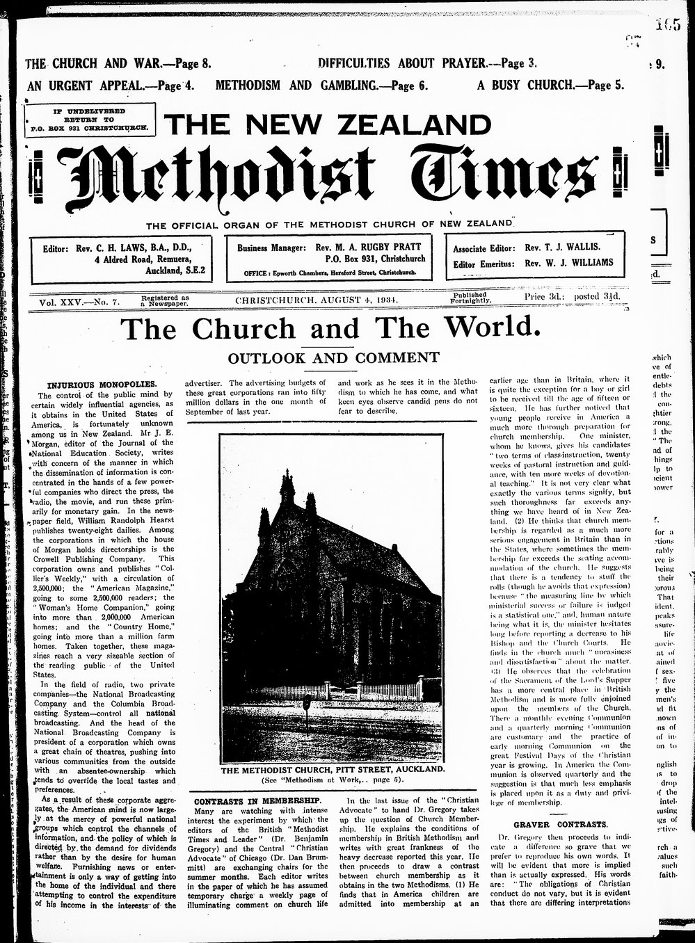 The New Zealand Methodist Times: 4th August 1934