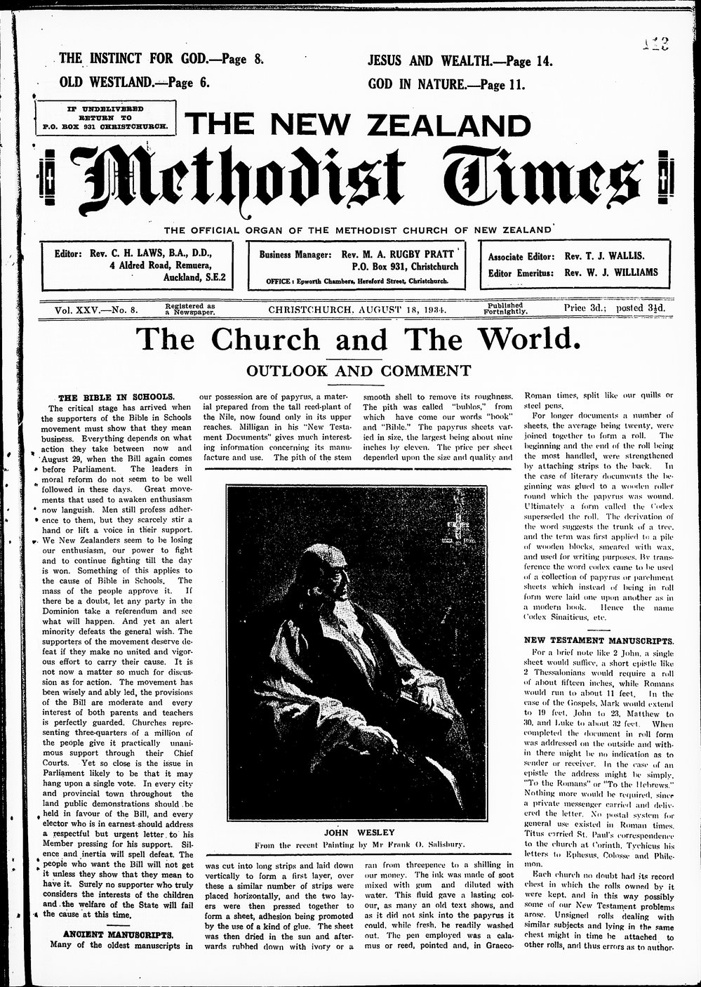 The New Zealand Methodist Times: 18th August 1934