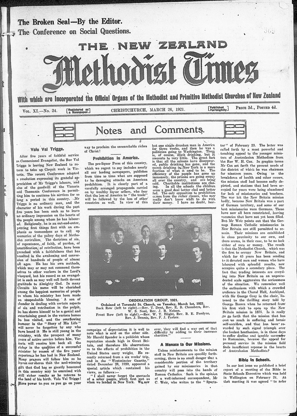 The New Zealand Methodist Times: 26th March 1921