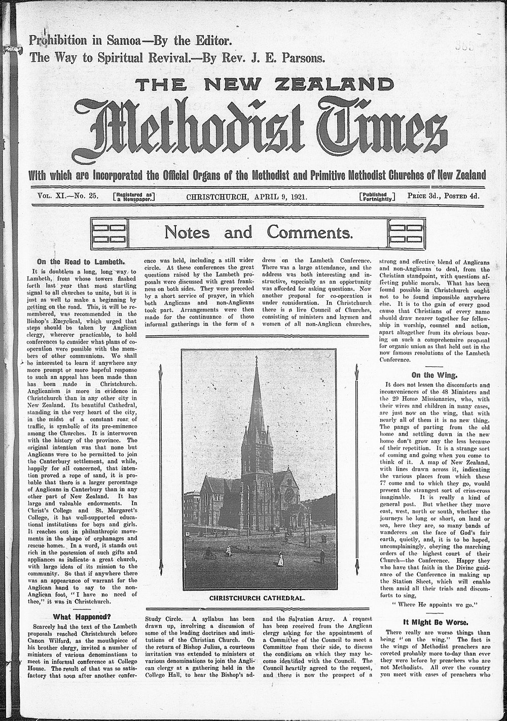 The New Zealand Methodist Times: 9th April 1921