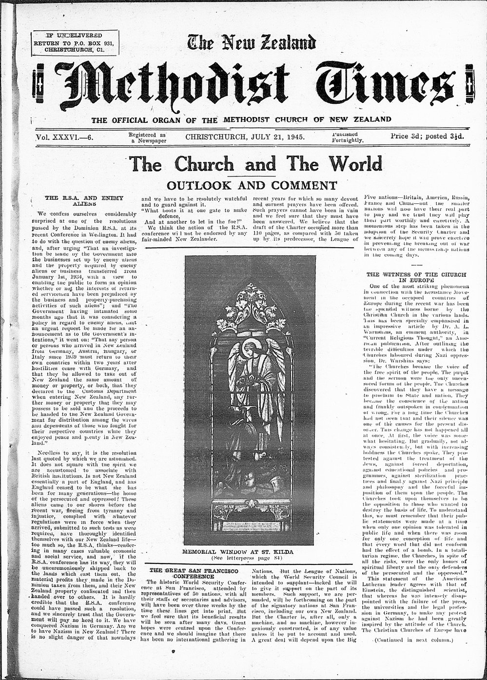 The New Zealand Methodist Times: 21st July 1945