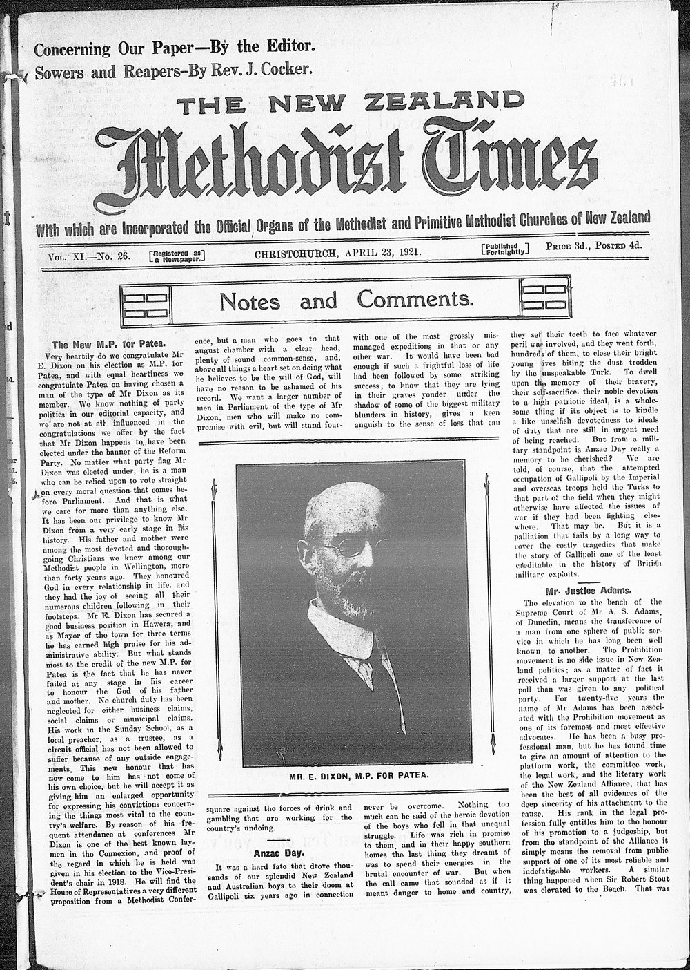 The New Zealand Methodist Times: 23rd April 1921