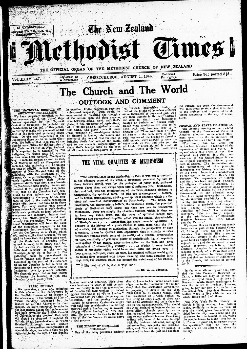 The New Zealand Methodist Times: 4th August 1945