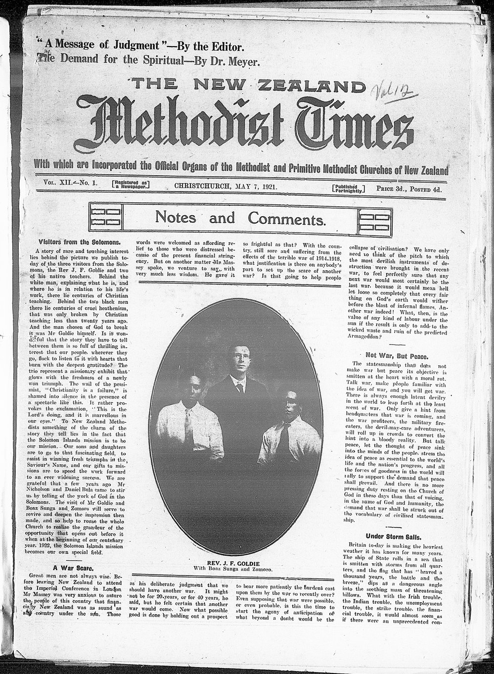 The New Zealand Methodist Times: 7th May 1921