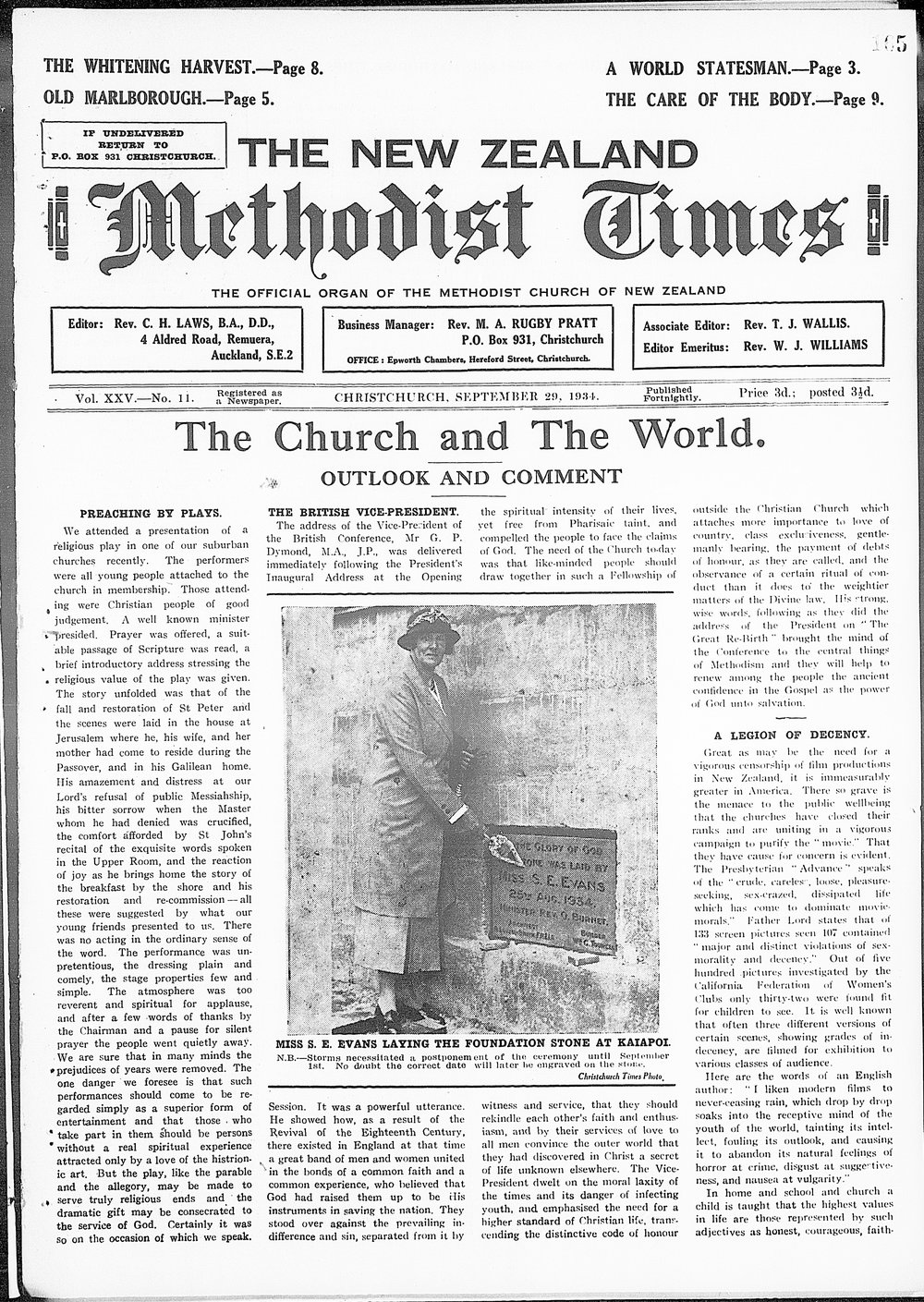 The New Zealand Methodist Times: 29th September 1934