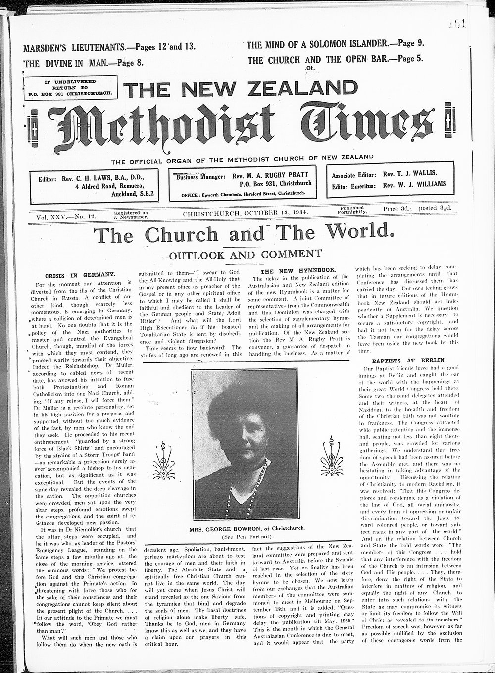 The New Zealand Methodist Times: 13th October 1934