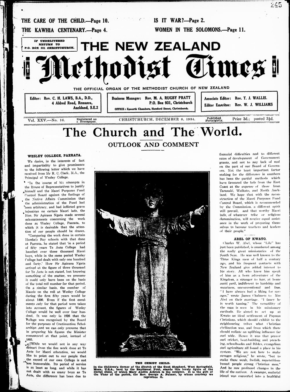 The New Zealand Methodist Times: 8th December 1934