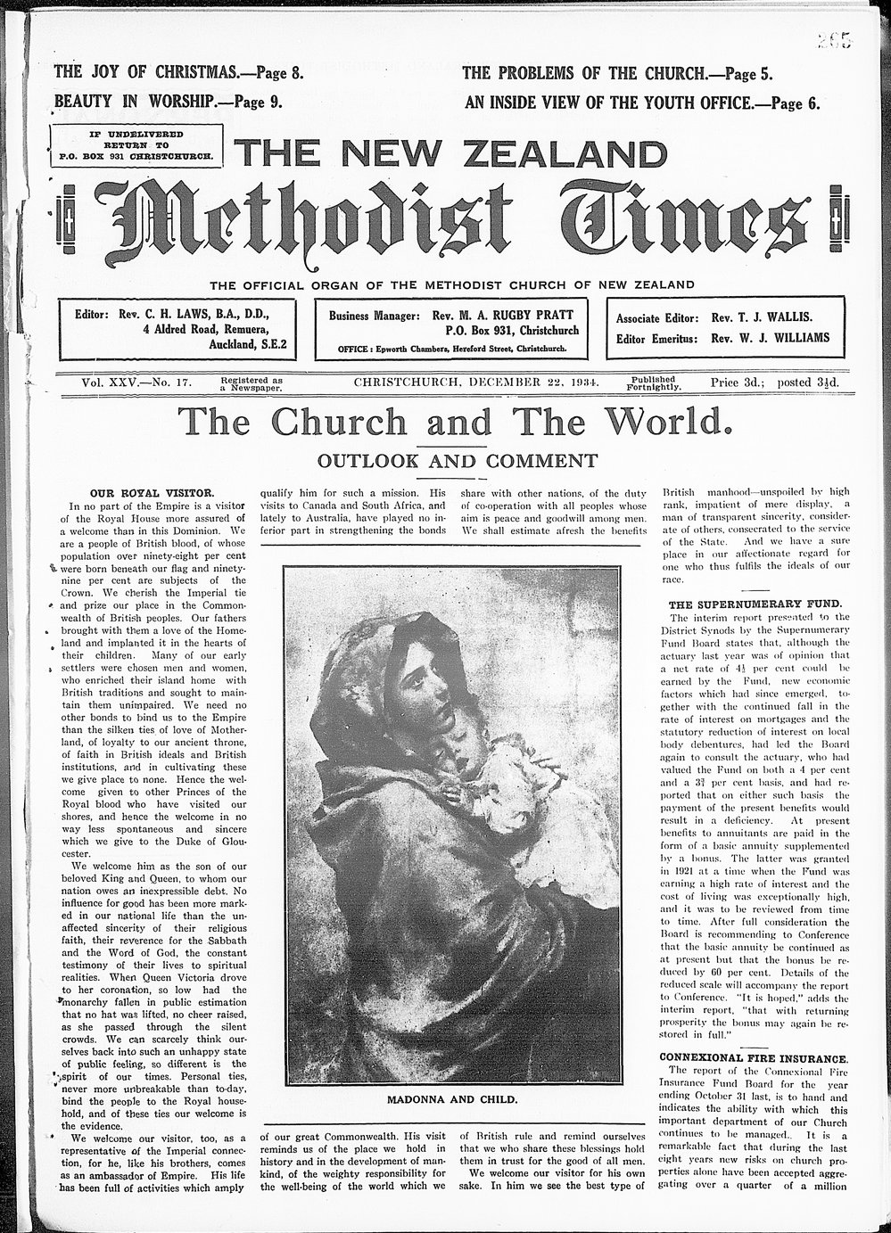 The New Zealand Methodist Times: 22nd December 1934