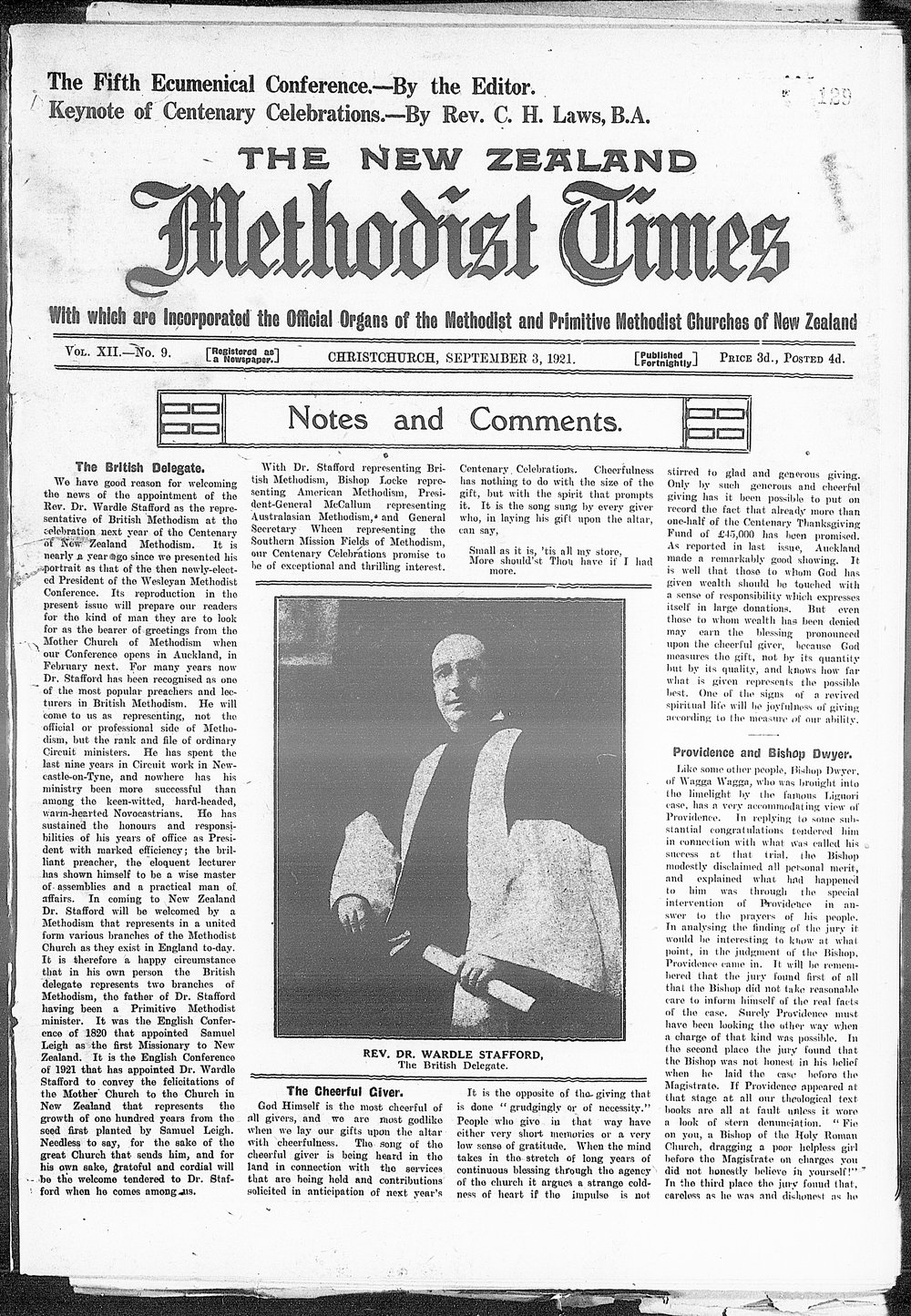 The New Zealand Methodist Times: 3rd September 1921