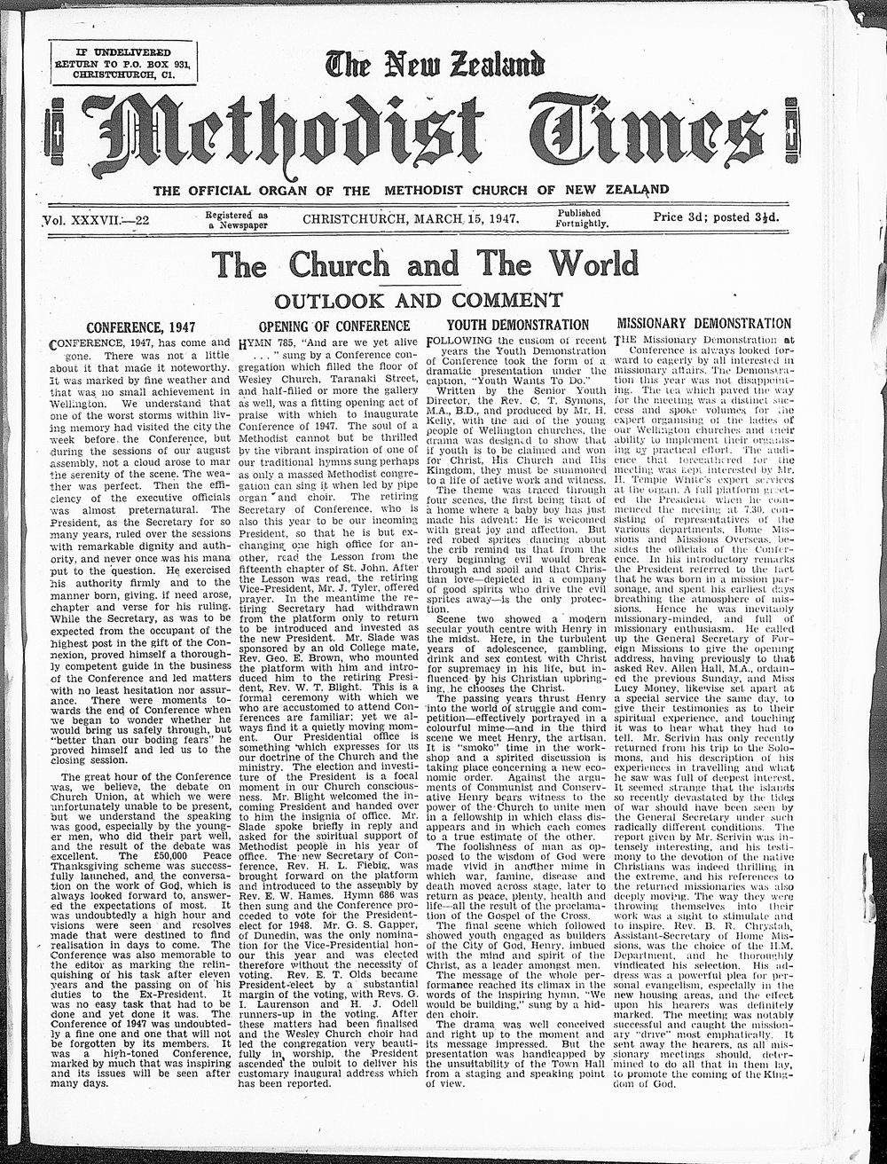 The New Zealand Methodist Times: 15th March 1947