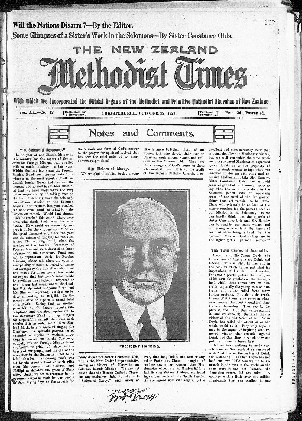 The New Zealand Methodist Times: 22nd October 1921