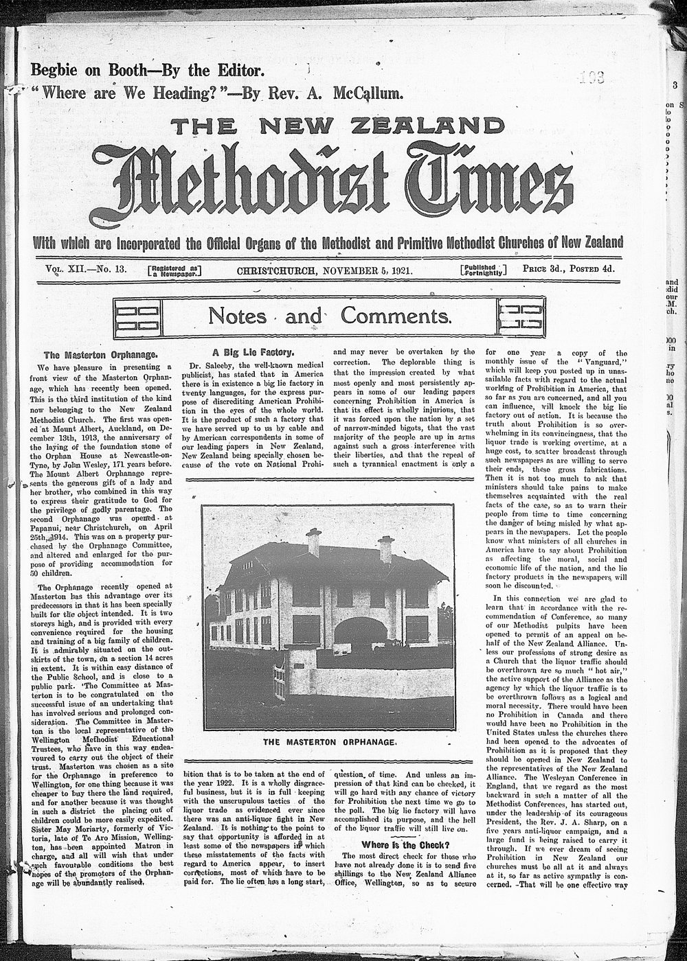 The New Zealand Methodist Times: 5th November 1921