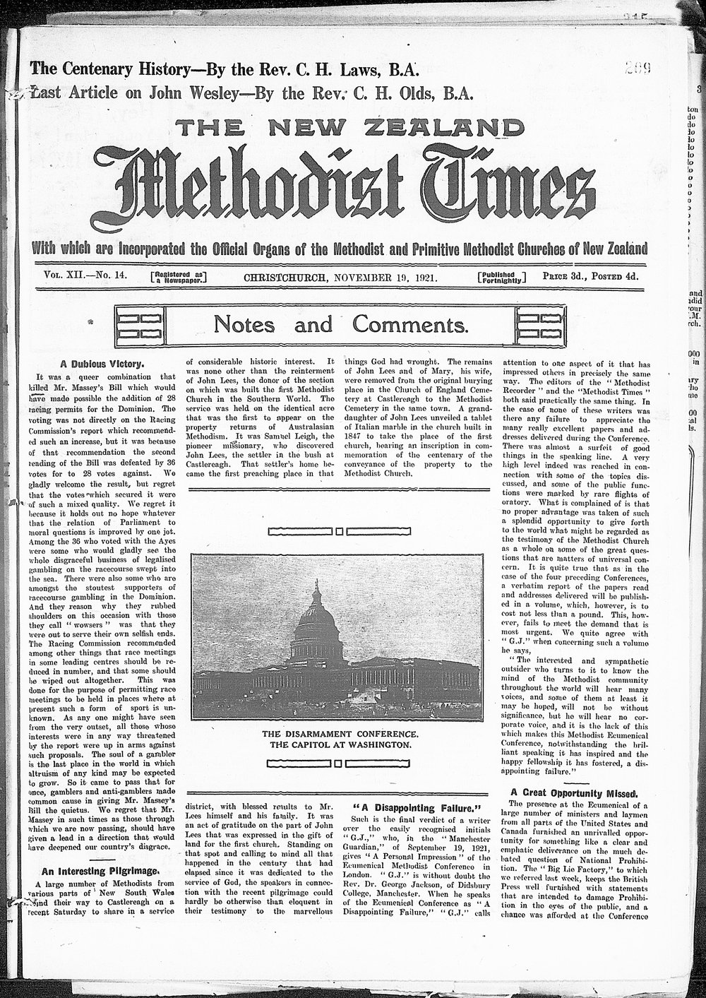 The New Zealand Methodist Times: 19th November 1921